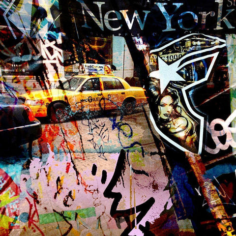 NY Graffiti White Modern Wood Framed Art Print by Bouteiller, Cedric