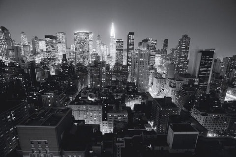 Chrysler Building Manhattan Night, NandB Black Ornate Wood Framed Art Print with Double Matting by Setboun, Michel