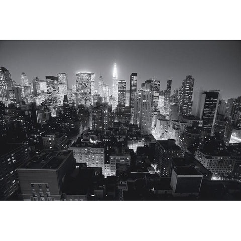 Chrysler Building Manhattan Night, NandB Gold Ornate Wood Framed Art Print with Double Matting by Setboun, Michel