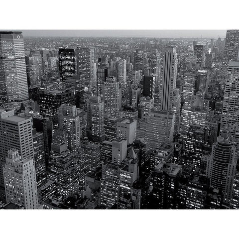 Manhattan Downtown, NandB White Modern Wood Framed Art Print by Setboun, Michel