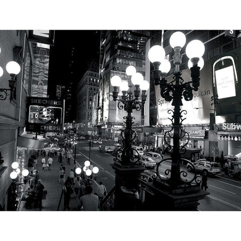 42nd Street at night, NandB Black Modern Wood Framed Art Print with Double Matting by Setboun, Michel