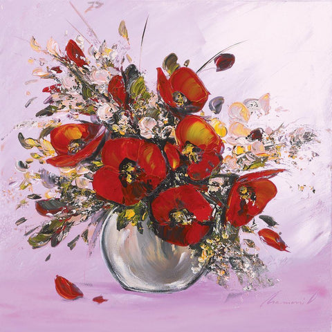 Bouquet de fleurs rouges I Gold Ornate Wood Framed Art Print with Double Matting by Tramoni, Oliver