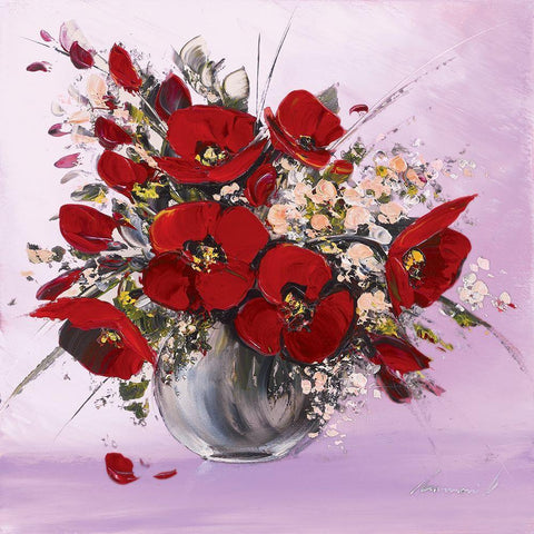 Bouquet de fleurs rouges II Black Ornate Wood Framed Art Print with Double Matting by Tramoni, Oliver