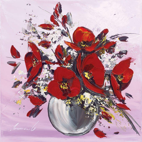 Bouquet de fleurs rouges III Black Ornate Wood Framed Art Print with Double Matting by Tramoni, Oliver