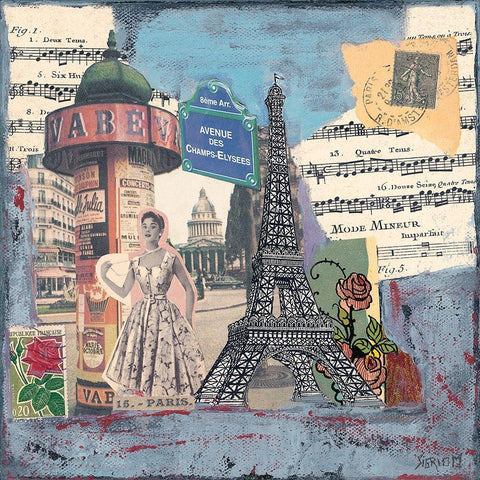 Avenue des champs Elysees White Modern Wood Framed Art Print with Double Matting by Sigrid, M.