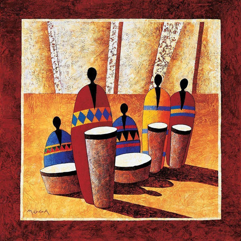 Les percussionnistes Black Modern Wood Framed Art Print with Double Matting by Moga