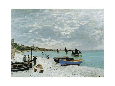 La plage a Sainte-Adresse Black Ornate Wood Framed Art Print with Double Matting by Monet, Claude