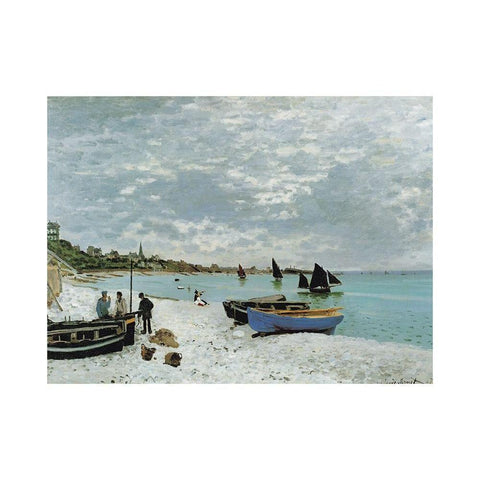 La plage a Sainte-Adresse White Modern Wood Framed Art Print by Monet, Claude