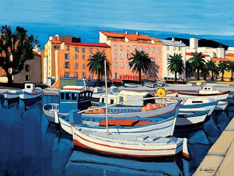 Barques de pecheurs dans le port dAjaccio White Modern Wood Framed Art Print with Double Matting by Quilici, Jean-Claude