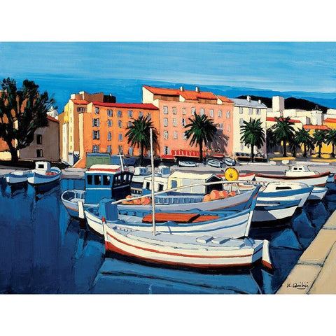 Barques de pecheurs dans le port dAjaccio White Modern Wood Framed Art Print by Quilici, Jean-Claude