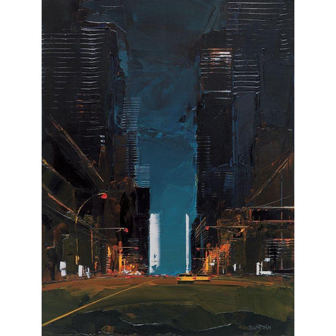 Manhattan by night Black Modern Wood Framed Art Print with Double Matting by Castan, Daniel