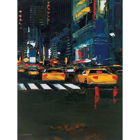 Cabs race White Modern Wood Framed Art Print by Castan, Daniel