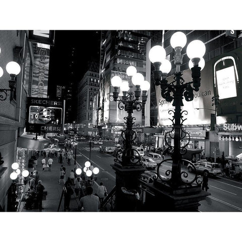 42nd Street at night White Modern Wood Framed Art Print by Setboun, Michel