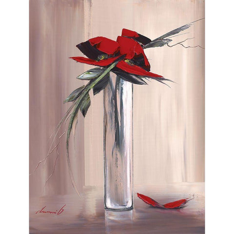 Les fleurs rouges I Black Modern Wood Framed Art Print with Double Matting by Tramoni, Oliver