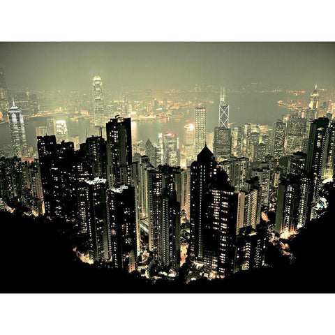 Hong Kong Black Modern Wood Framed Art Print with Double Matting by Stawiarz, Marcin