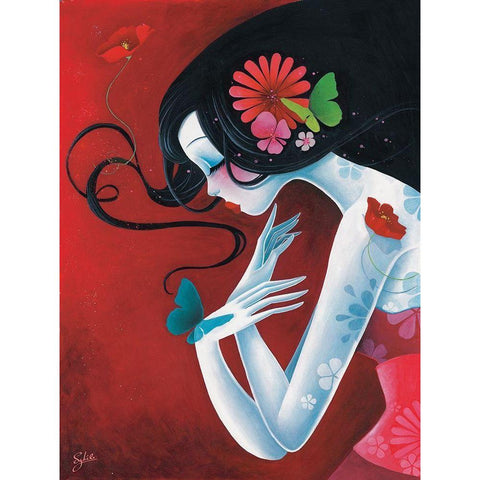 Un cÅ“ur de papillon White Modern Wood Framed Art Print by Sybile