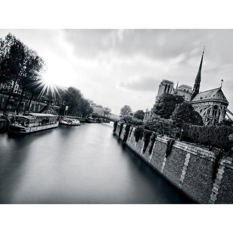 Classic BandW Notre-Dame White Modern Wood Framed Art Print by AG