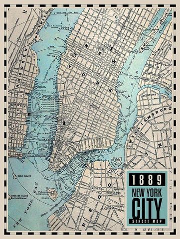 New-York City Map, 1889 Black Ornate Wood Framed Art Print with Double Matting by BRAUN Studio