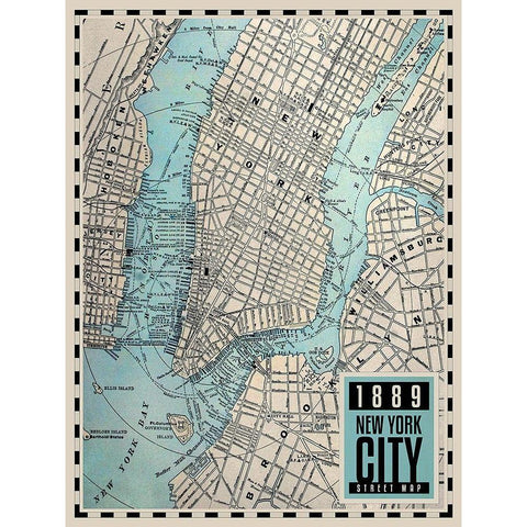 New-York City Map, 1889 White Modern Wood Framed Art Print by BRAUN Studio