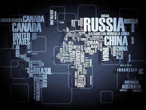 Wording Map White Modern Wood Framed Art Print with Double Matting by Braun Studio
