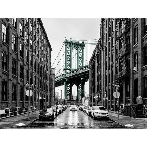 Brooklyn Bridge Black Modern Wood Framed Art Print with Double Matting by BRAUN Studio