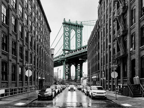 Brooklyn Bridge Black Ornate Wood Framed Art Print with Double Matting by BRAUN Studio