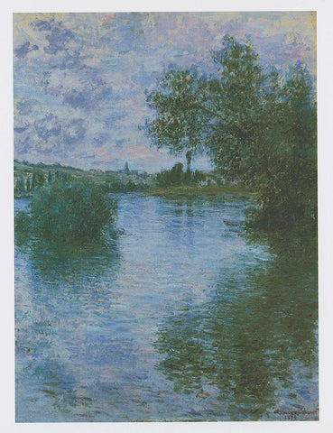 Vetheuil White Modern Wood Framed Art Print with Double Matting by Monet, Claude