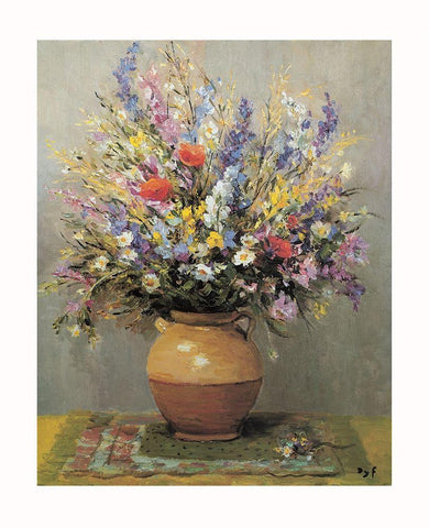 Bouquet dans un vase de gres White Modern Wood Framed Art Print with Double Matting by DYF
