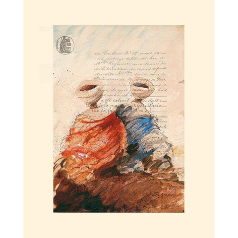 Bedouins assis I (etude) White Modern Wood Framed Art Print by Letestu, Yann