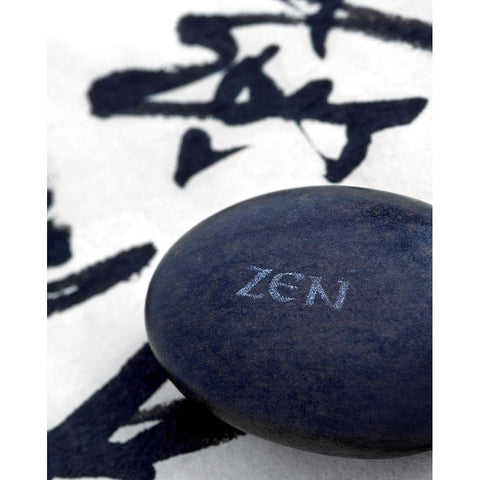 Galet Zen sur Calligraphie White Modern Wood Framed Art Print by Beyler, Catherine