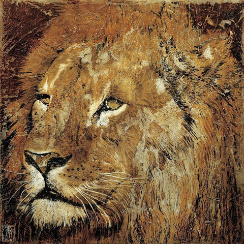 Portrait de lion Gold Ornate Wood Framed Art Print with Double Matting by Arietti, Fabienne