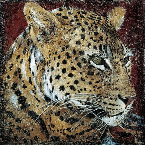 Portrait de leopard Black Ornate Wood Framed Art Print with Double Matting by Arietti, Fabienne