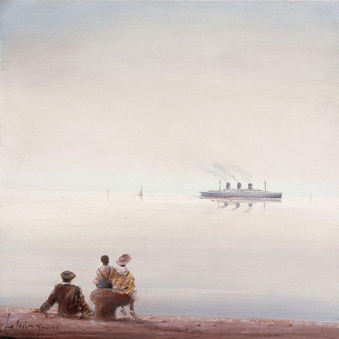 Attente sur le quai Black Modern Wood Framed Art Print with Double Matting by Letestu, Yann