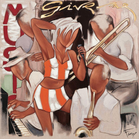 Give me Music Black Modern Wood Framed Art Print by Farel, Pierre