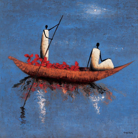 Eau calme Black Modern Wood Framed Art Print with Double Matting by Rauscher, Michel