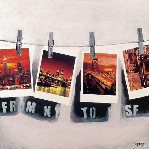 From NY to SF White Modern Wood Framed Art Print by Gachaga, Vincent