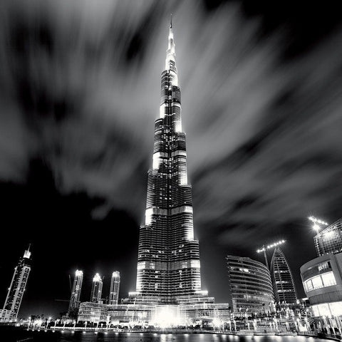 Burj Khalifa, Dubai White Modern Wood Framed Art Print by Stawiarz, Marcin