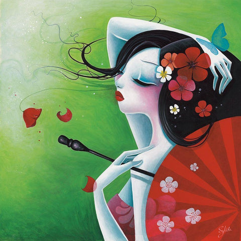 La risee fleurie Black Ornate Wood Framed Art Print with Double Matting by Sybile