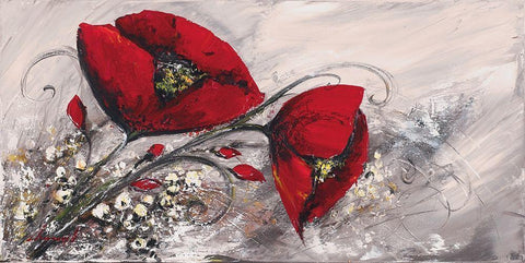 Duo de coquelicots II White Modern Wood Framed Art Print with Double Matting by Tramoni, Oliver