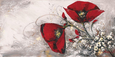 Duo de coquelicots I White Modern Wood Framed Art Print with Double Matting by Tramoni, Oliver