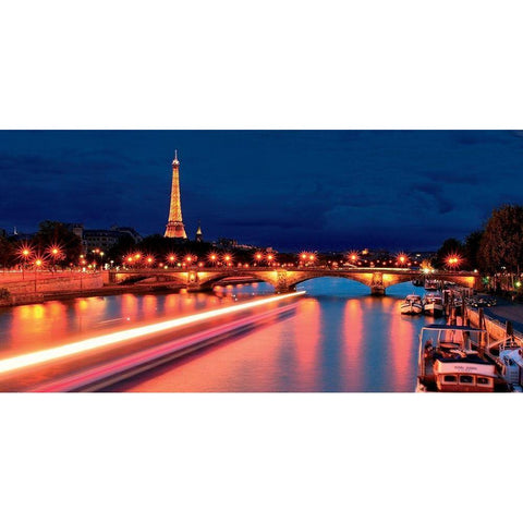 La Seine, Paris Gold Ornate Wood Framed Art Print with Double Matting by Rodriguez, Frederic