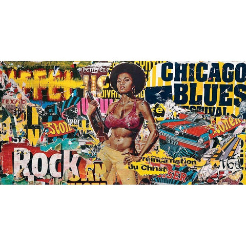 Chicago blues Gold Ornate Wood Framed Art Print with Double Matting by Durrey, Laurent