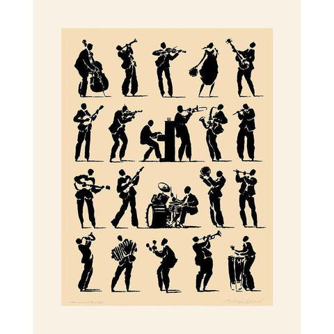 Jazz Black Modern Wood Framed Art Print by Geraud, Philippe