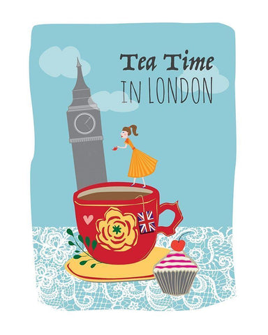 Tea Time in London White Modern Wood Framed Art Print with Double Matting by Braun Studio