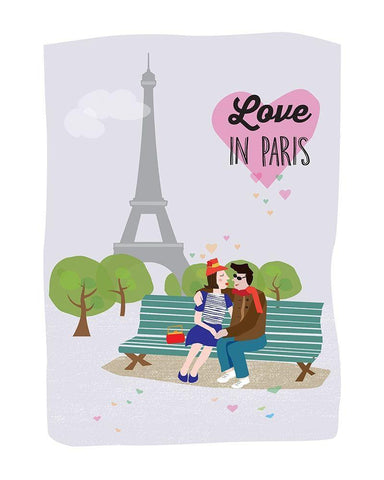 Love in Paris Black Ornate Wood Framed Art Print with Double Matting by Braun Studio