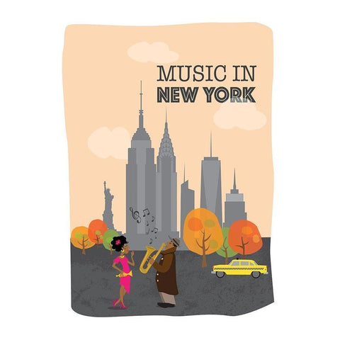 Music in New-York Gold Ornate Wood Framed Art Print with Double Matting by Braun Studio