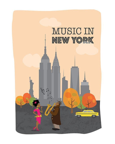 Music in New-York Black Ornate Wood Framed Art Print with Double Matting by Braun Studio