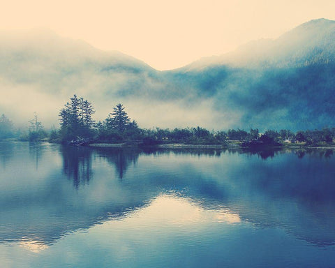 Blue lake White Modern Wood Framed Art Print with Double Matting by Braun Studio