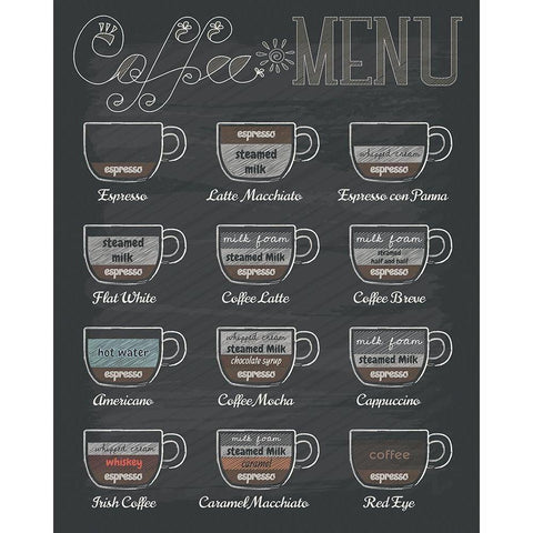 Coffee Menu White Modern Wood Framed Art Print by Braun Studio