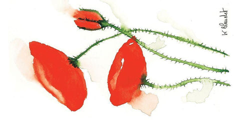 Trio de coquelicots II White Modern Wood Framed Art Print with Double Matting by Blanchet, Karl